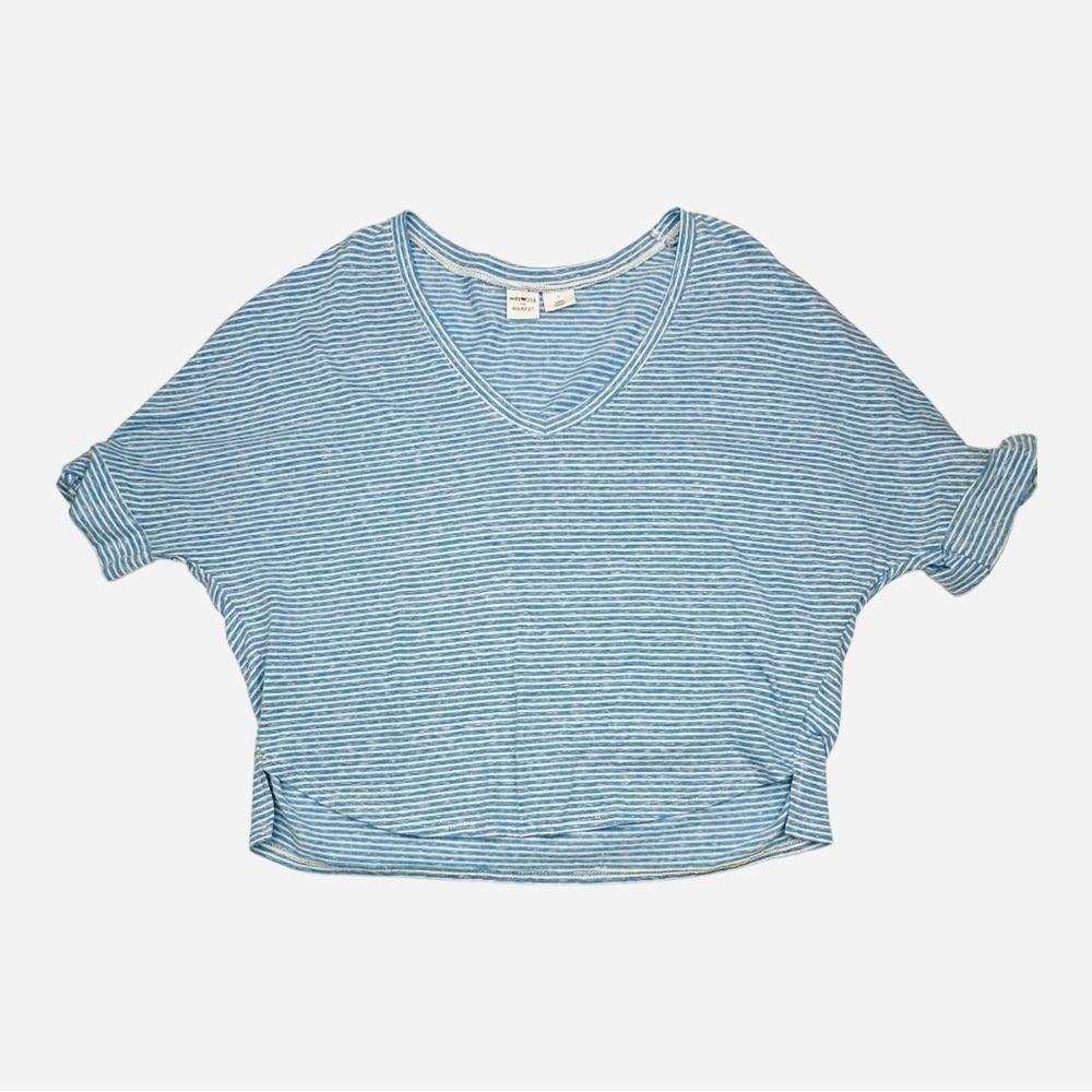 Melrose & Market Striped Short Sleeve Crop Top Size S